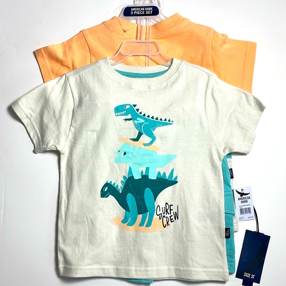 3 pc boys knit set. 2 tees with matching short. NWT